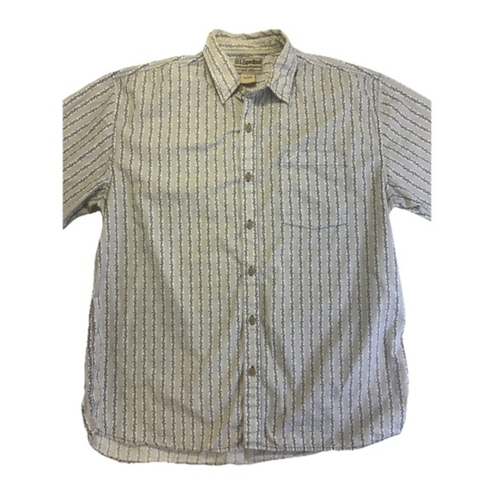 U.S. Expedition Men's Cotton Long Sleeve Button Up Blue‎ Floral Print Size L